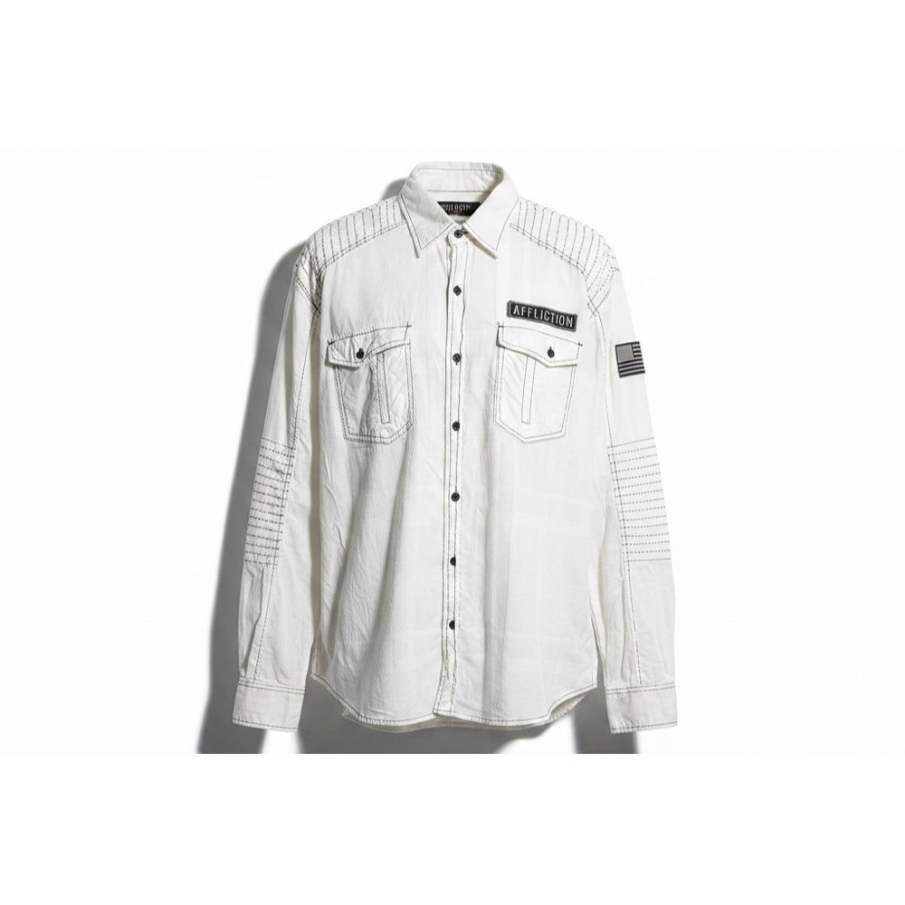Affliction Black Premium Mens 3XL White Long Sleeve Button Up Shirt Buckle Moto